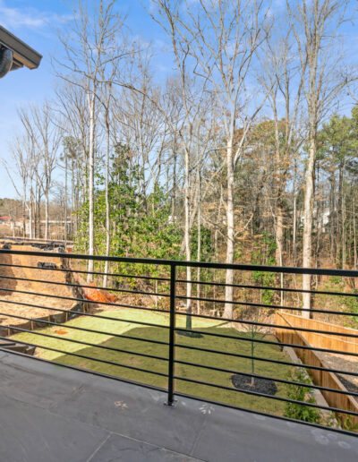 Lounge pavilion surrounded by landscaped garden